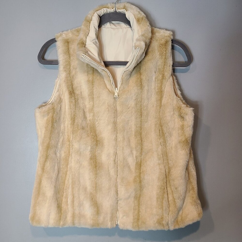 Kristen‎ Blake Vest Womens Large Beige Faux Fur Lined Reversible Cozy Luxury